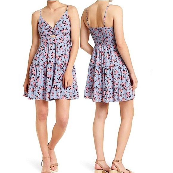 Multi Color Front Twist Cut Out Floral Mini Dress - Picture 2 of 4